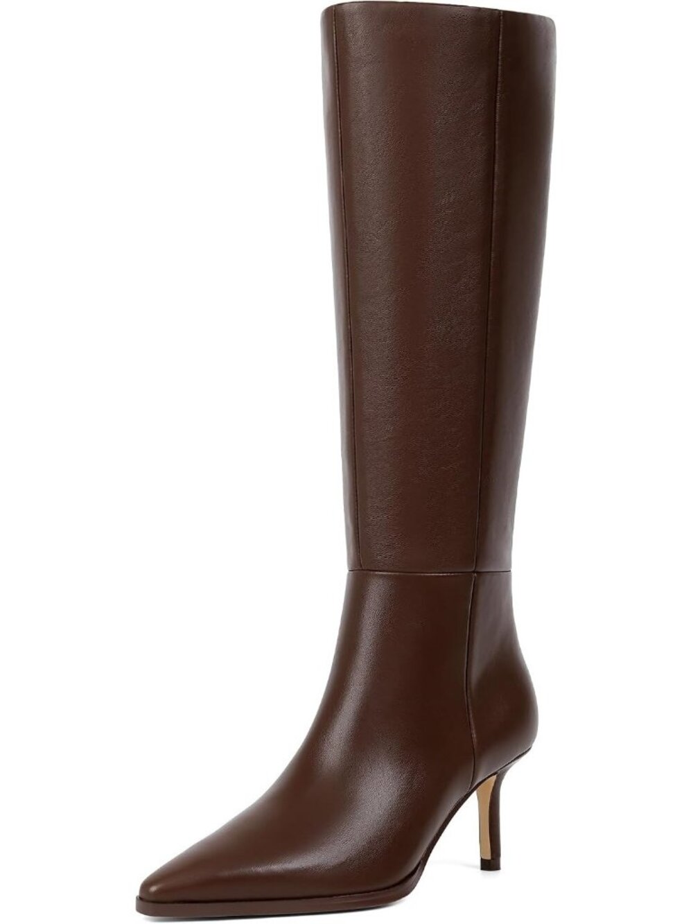 Women's Brown Knee High Boots Pointed Toe 2.9" Stiletto Heels Tall Boots Pull On